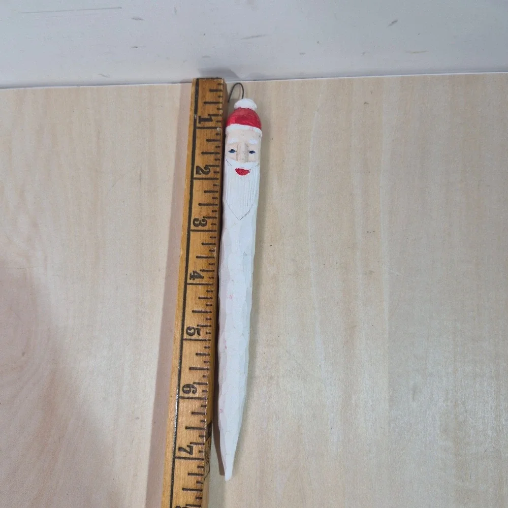 Hand Carved‎ Wooden Santa Claus Christmas Ornament Rustic Folk Art